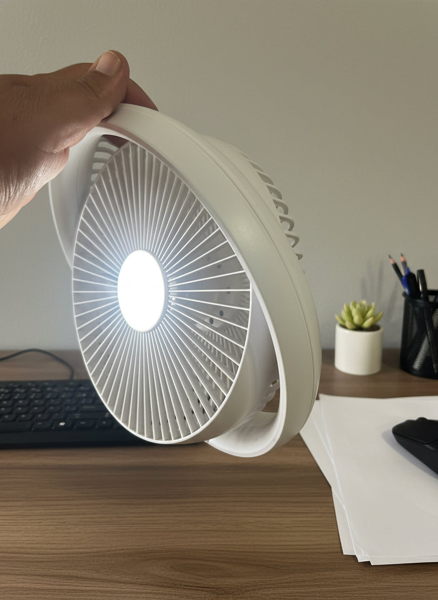 USB Rechargeable Oscillating Top Fan With Light