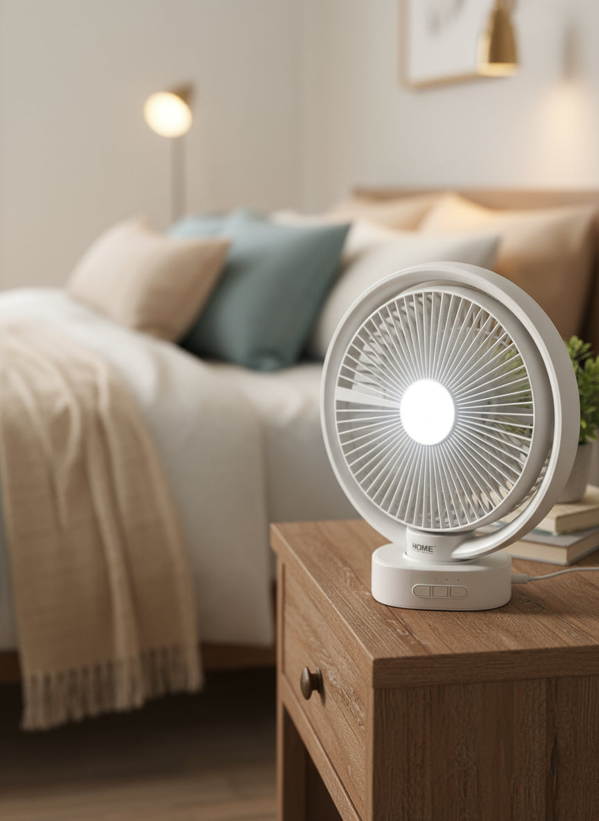 USB Rechargeable Oscillating Top Fan With Light