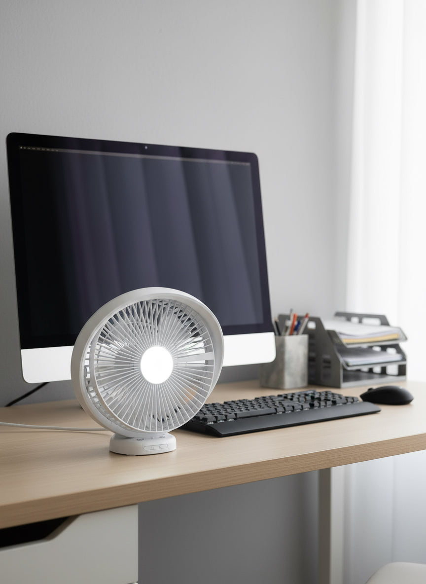 USB Rechargeable Oscillating Top Fan With Light