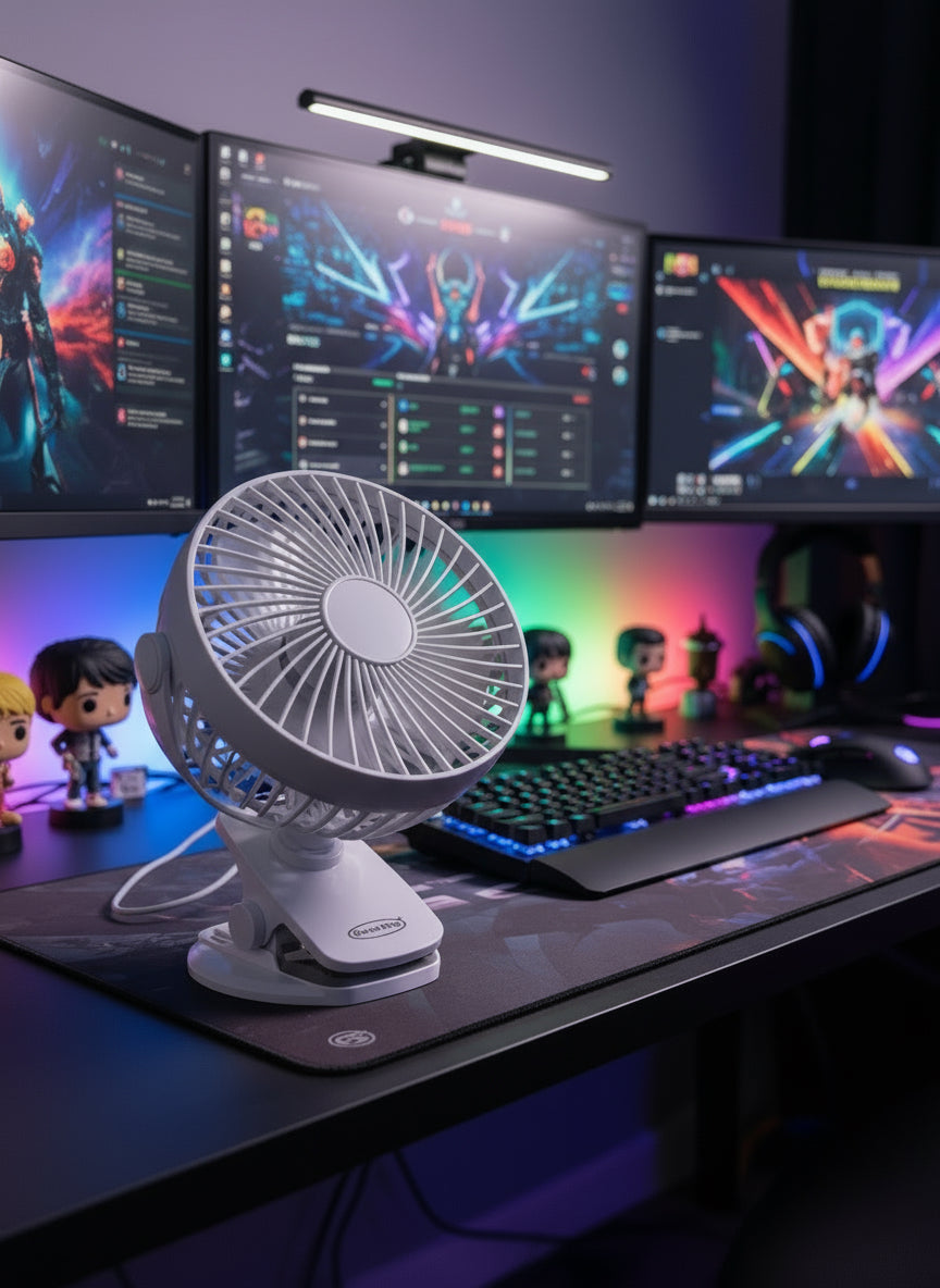 USB Rechargeable Clip on Fan (13cm x 5”) 3 Speed Settings.