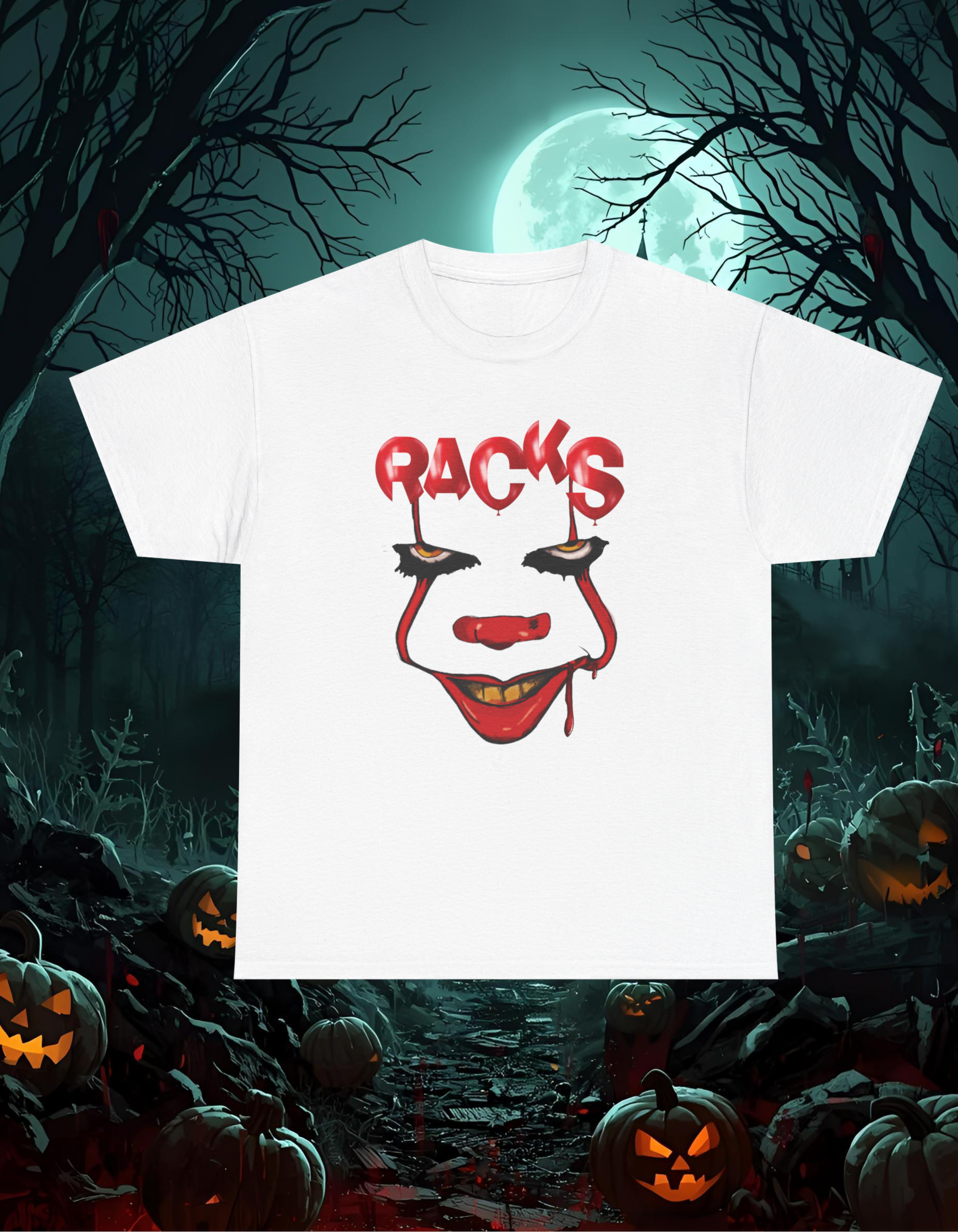 Official RogerRack Halloween creepy clown face front and back print Sublimation T-shirt