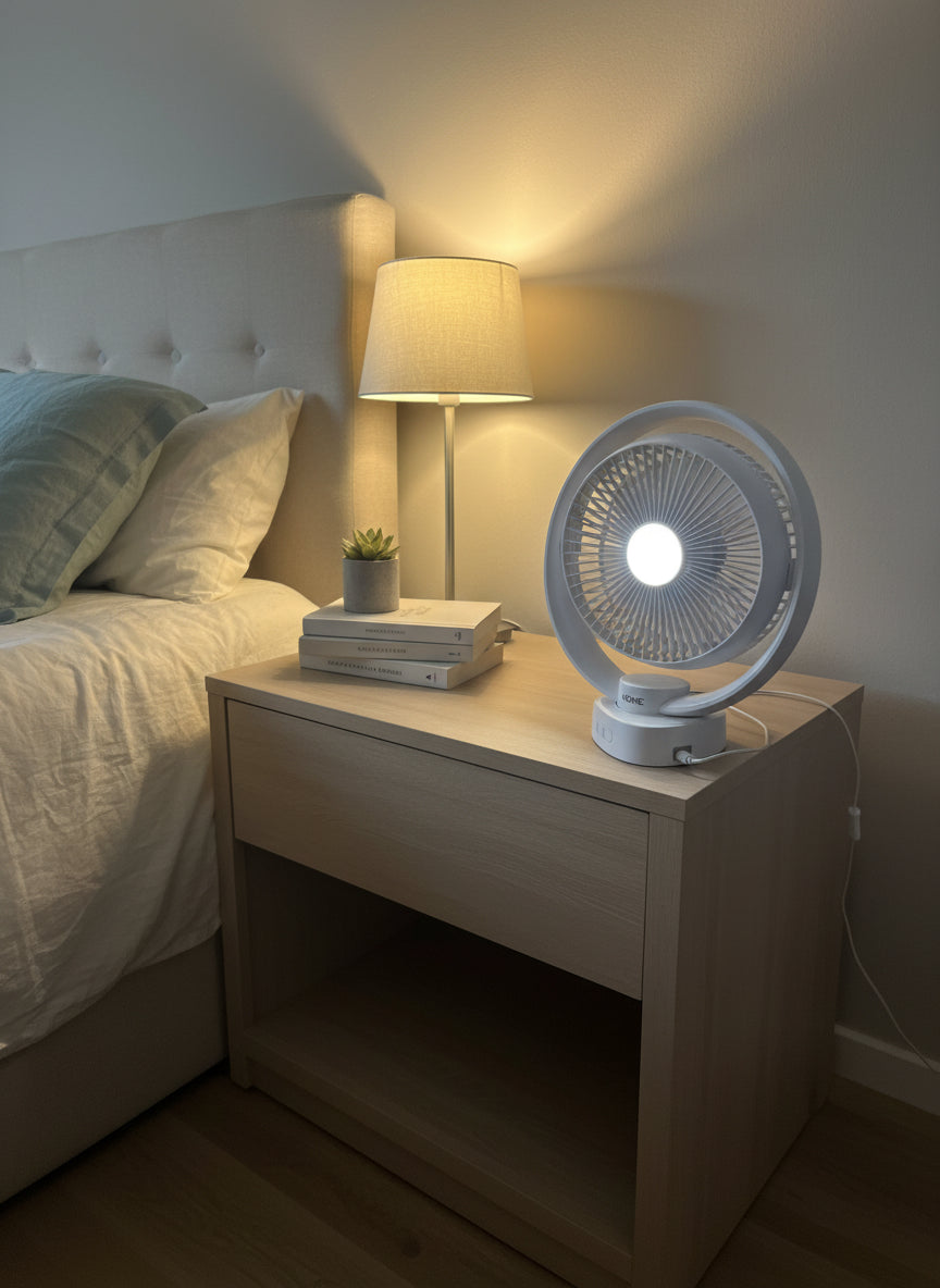 USB Rechargeable Oscillating Top Fan With Light