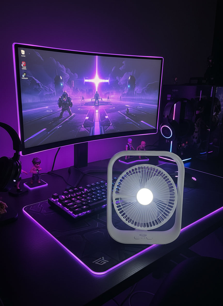 Rechargeable USB Table Top Fan Cool Blast Fan with Centre Light