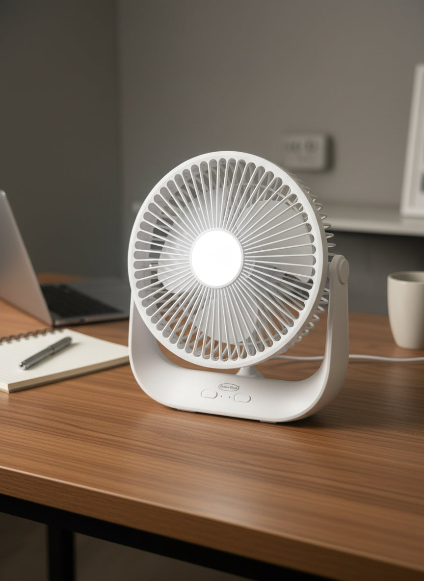 Rechargeable USB Table Top Fan Cool Blast Fan with Centre Light