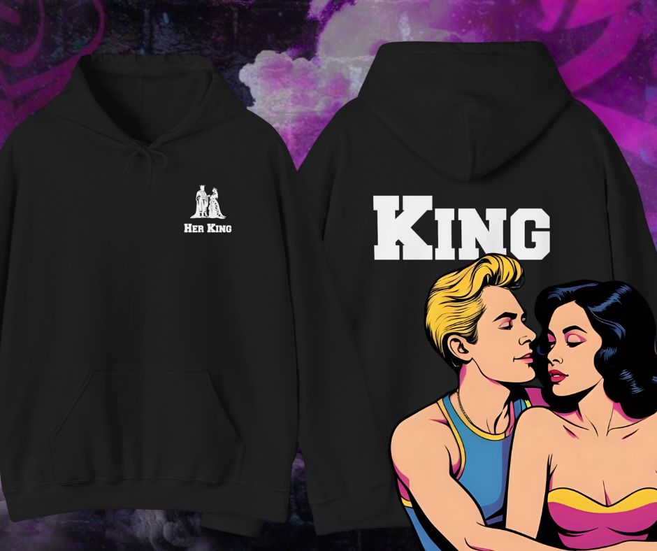 King and Queen Bold Couples Hoodies Pocket and back print
