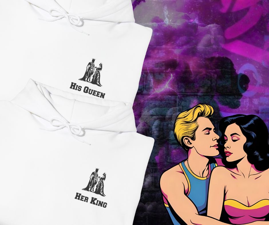 King and Queen Bold Couples Hoodies Pocket and back print