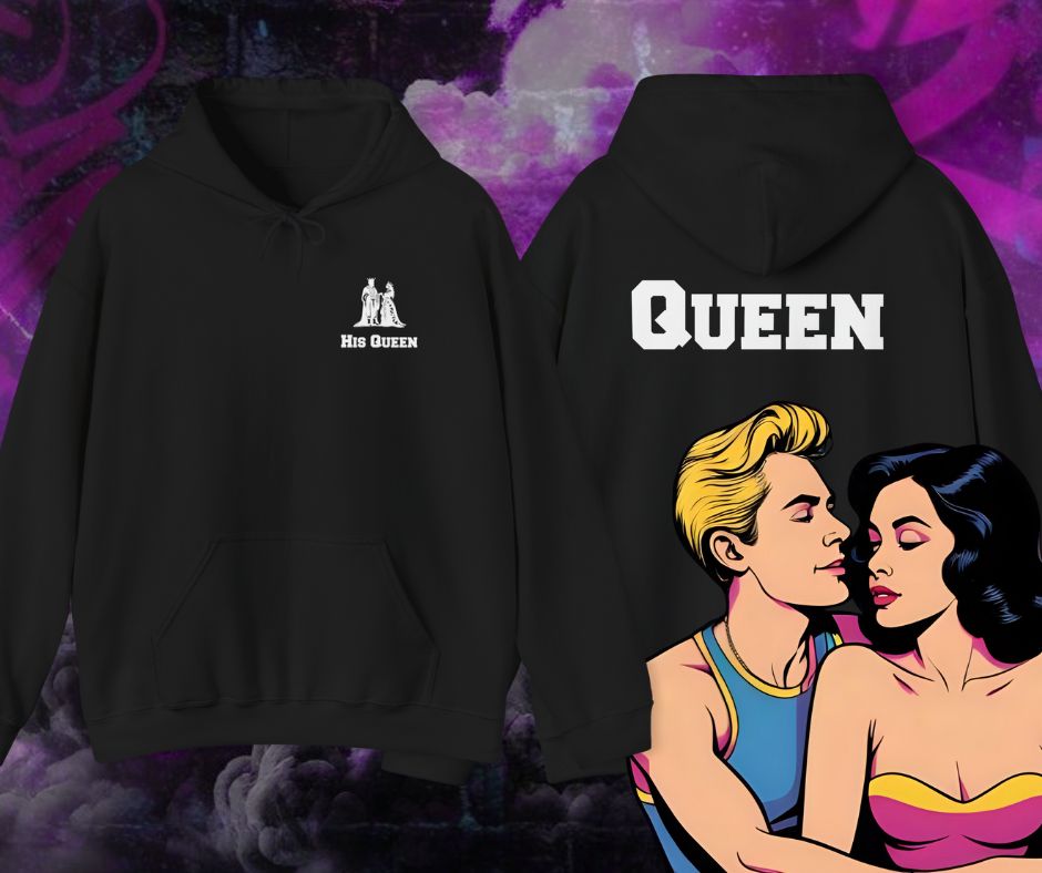 King and Queen Bold Couples Hoodies Pocket and back print